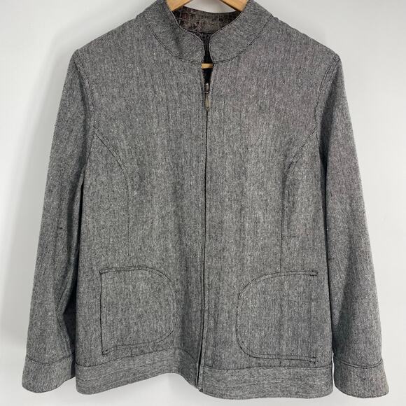 Chico's Jacket Women's Large Reversible Full Zip Jacket Reptile Print Gray - Picture 3 of 10